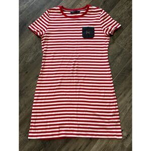 Tommy Hilfiger Dress Size 7sm Logo H Pocket Red White Stripe Tee Dress